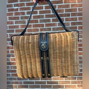 Kate Spade Wicker Handbag Lined Purse Black Leather